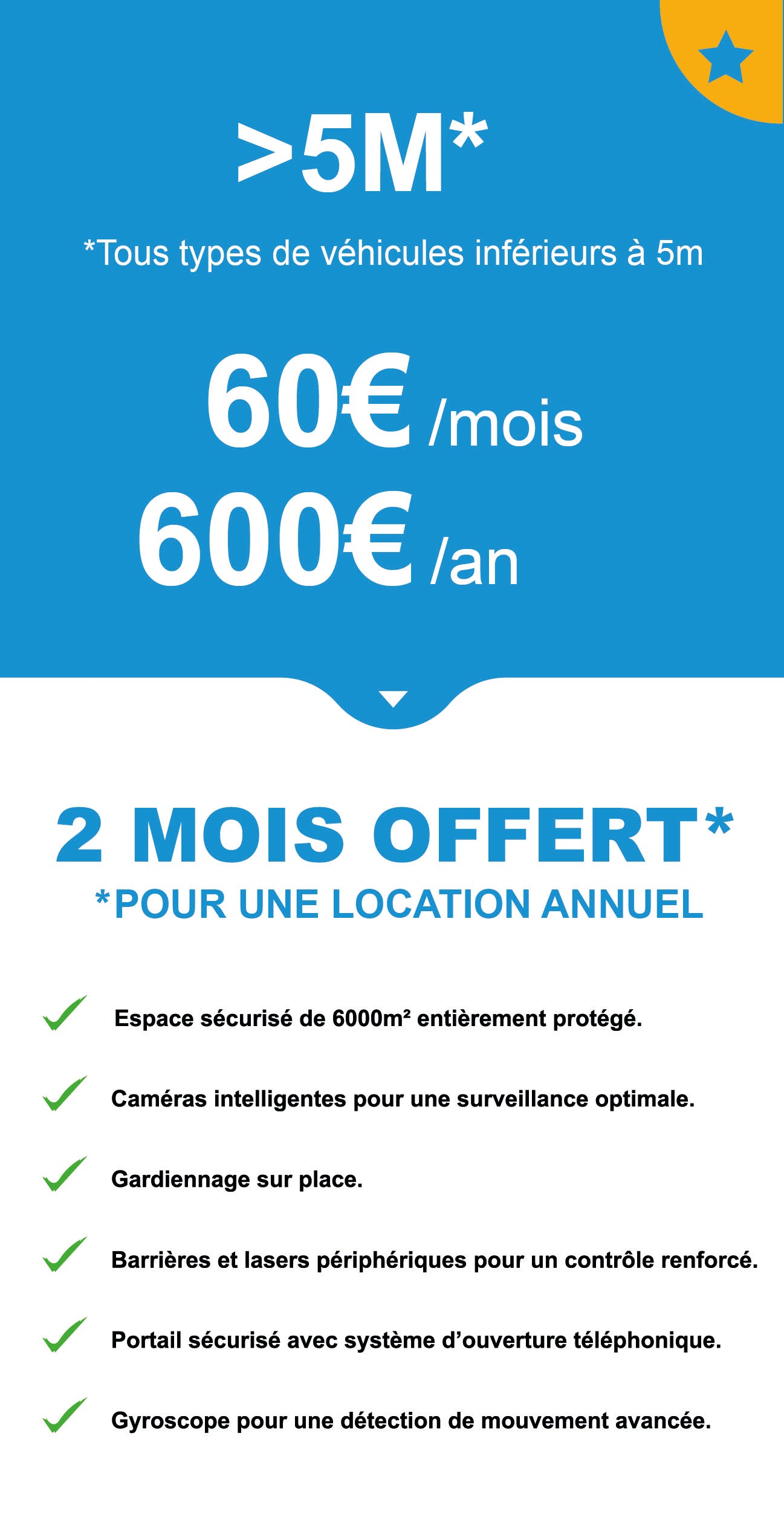 FORFAIT LOCATION 1 AN. Emplacement véhicule INFERIEUR À 5M